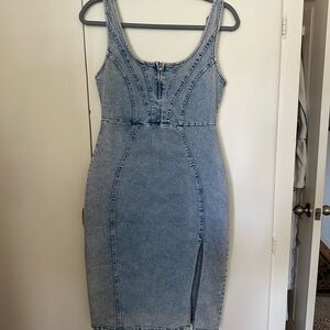 Denim midi bodycon with side slit